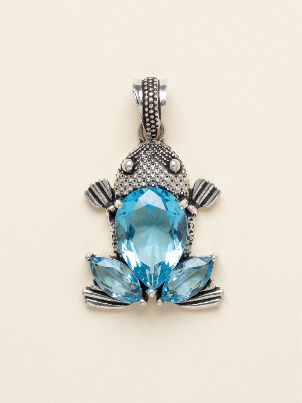 Blue Topaz Frog Pendant - Sterling
